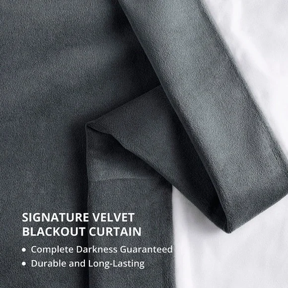 NWT 25x120” Distance Blue Grey Exclusive Fabrics Pleated Blackout Velvet Curtain